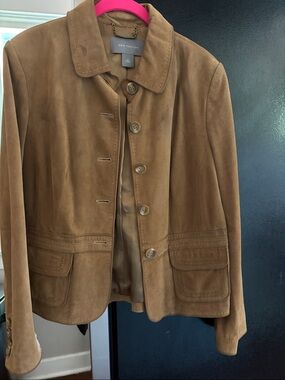 VTG Ann Taylor Y2K Suede Button Down Jacket in Tan Sz M
